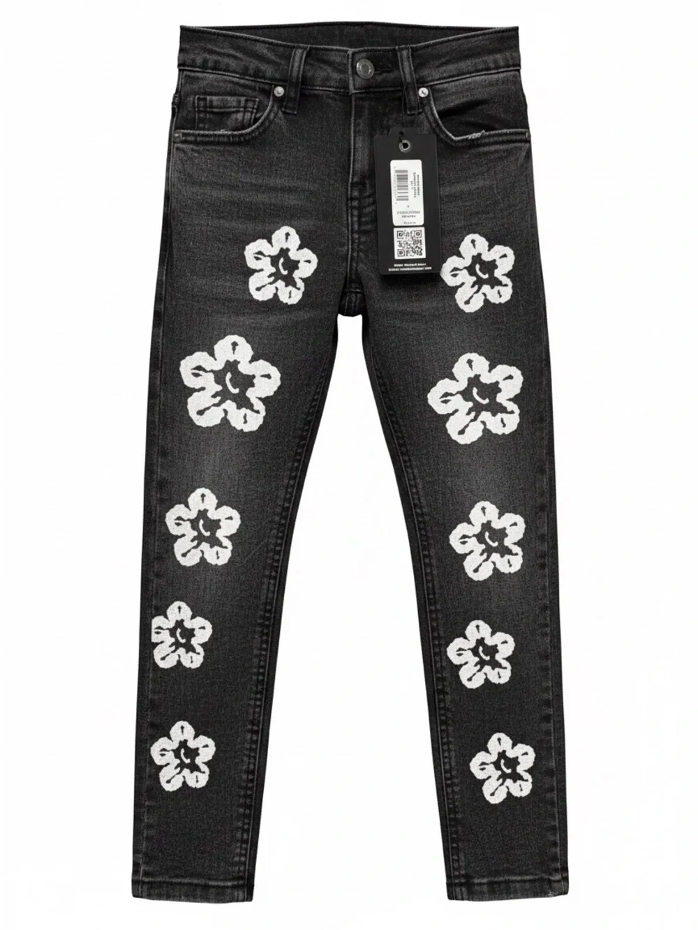 Kids Black Floral Print Jeans